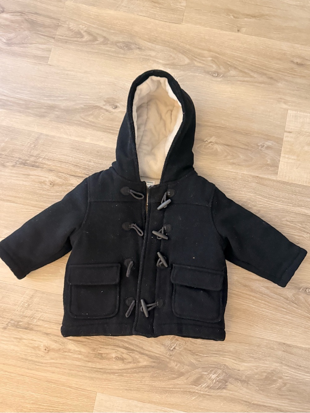 Gymboree Black Hooded Toggle Peacoat with Cream Lining